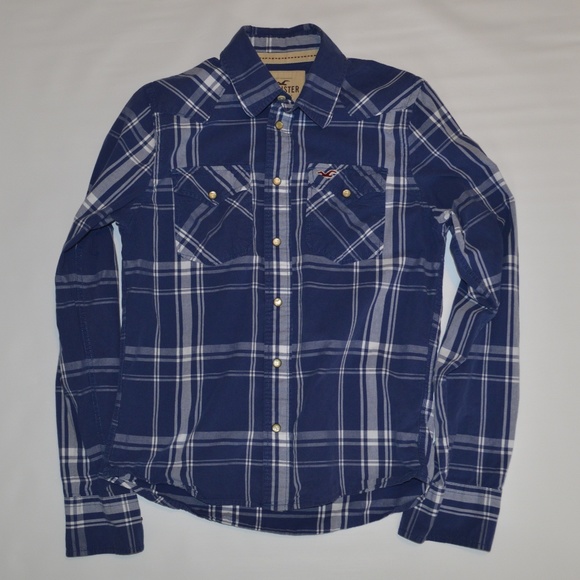 Hollister blue checkered long sleeve button down S - Picture 2 of 3